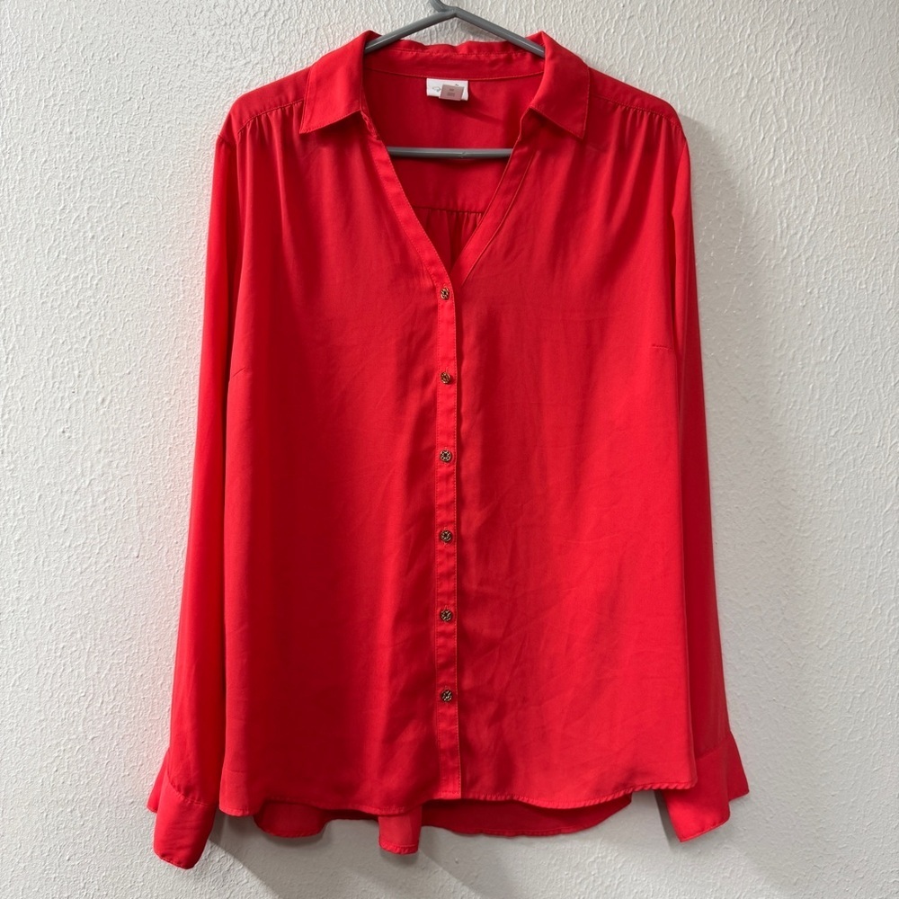 Jaclyn Smith Women's Red Button-Down Shirt with Collared V-Neck